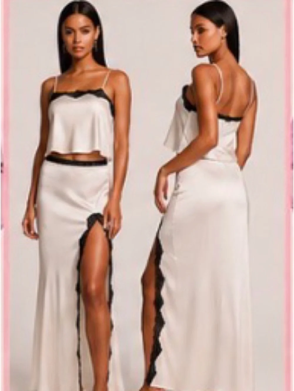 Victoria's Secret White Satin Maxi skirt with Black Lace! Skirt only!!